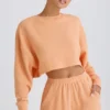Hanorac scurt cu spate deschis din jersey de bumbac texturat, culoare piersică