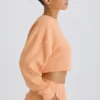 Hanorac scurt cu spate deschis din jersey de bumbac texturat, culoare piersică