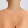 Hanorac scurt cu spate deschis din jersey de bumbac texturat, culoare piersică