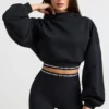 Hanorac scurt din bumbac elastic cu glugă, negru Hanorac scurt din bumbac elastic cu glugă, negru
