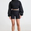 Hanorac scurt din bumbac elastic cu glugă, negru Hanorac scurt din bumbac elastic cu glugă, negru