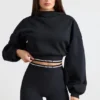 Hanorac scurt din bumbac elastic cu glugă, negru Hanorac scurt din bumbac elastic cu glugă, negru