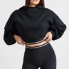 Hanorac scurt din bumbac elastic cu glugă, negru Hanorac scurt din bumbac elastic cu glugă, negru