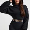 Hanorac scurt din bumbac elastic cu glugă, negru Hanorac scurt din bumbac elastic cu glugă, negru