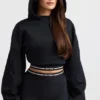 Hanorac scurt din bumbac elastic cu glugă, negru Hanorac scurt din bumbac elastic cu glugă, negru
