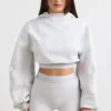 Hanorac scurt din fleece de bumbac elastic, gri melanj