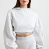 Hanorac scurt din fleece de bumbac elastic, gri melanj