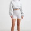 Hanorac scurt din fleece de bumbac elastic, gri melanj