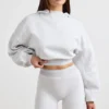 Hanorac scurt din fleece de bumbac elastic, gri melanj