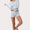 Pantaloni scurți din jersey cu nervuri, cu dungi albastre Pantaloni scurți din jersey cu nervuri, cu dungi albastre