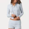 Pantaloni scurți din jersey cu nervuri, cu dungi albastre Pantaloni scurți din jersey cu nervuri, cu dungi albastre