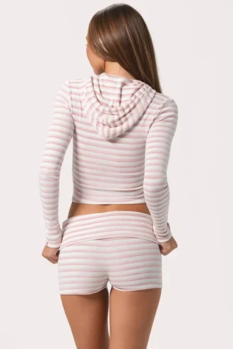 Pantaloni scurți mini din jersey cu nervuri, cu dungi roz Pantaloni scurți mini din jersey cu nervuri, cu dungi roz