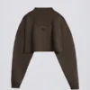 Hanorac scurt din jersey de bumbac spălat cu acid, de culoare maro