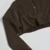 Hanorac scurt din jersey de bumbac spălat cu acid, de culoare maro