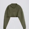 Hanorac scurt din jersey de bumbac spălat cu acid, verde deschis