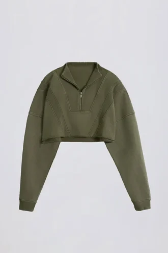 Hanorac scurt din jersey de bumbac spălat cu acid, verde deschis
