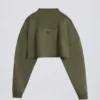 Hanorac scurt din jersey de bumbac spălat cu acid, verde deschis