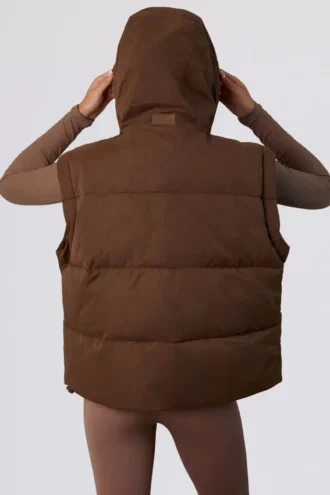 Jachetă cropped cu mâneci detașabile, de culoare maro cacao