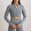 Jachetă cropped FlexiRib în gri melanj Jachetă cropped FlexiRib în gri melanj