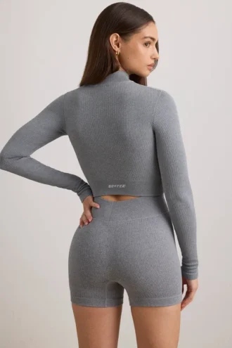 Jachetă cropped FlexiRib în gri melanj