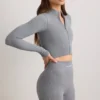 Jachetă cropped FlexiRib în gri melanj Jachetă cropped FlexiRib în gri melanj