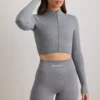 Jachetă cropped FlexiRib în gri melanj Jachetă cropped FlexiRib în gri melanj