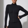 Jachetă cu mâneci lungi și fermoar, negru Jachetă cu mâneci lungi și fermoar, negru