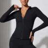 Jachetă cu mâneci lungi și fermoar, negru Jachetă cu mâneci lungi și fermoar, negru