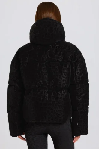 Jachetă de schi impermeabilă, croită scurt, oversized, în model leopard negru