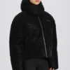 Jachetă de schi impermeabilă, croită scurt, oversized, în model leopard negru Jachetă de schi impermeabilă, croită scurt, oversized, în model leopard negru