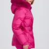 Jachetă de schi impermeabilă cu glugă din blană artificială, roz magenta Jachetă de schi impermeabilă cu glugă din blană artificială, roz magenta
