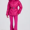 Jachetă de schi impermeabilă cu glugă din blană artificială, roz magenta Jachetă de schi impermeabilă cu glugă din blană artificială, roz magenta