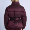 Jachetă de schi impermeabilă, oversized, cu centură, în culoarea burgund Jachetă de schi impermeabilă, oversized, cu centură, în culoarea burgund