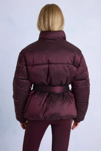 Jachetă de schi impermeabilă, oversized, cu centură, în culoarea burgund