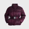 Jachetă de schi impermeabilă, oversized, cu centură, în culoarea burgund Jachetă de schi impermeabilă, oversized, cu centură, în culoarea burgund