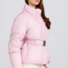 Jachetă de schi impermeabilă, oversized, cu centură, în culoarea roz pudră Jachetă de schi impermeabilă, oversized, cu centură, în culoarea roz pudră