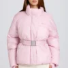 Jachetă de schi impermeabilă, oversized, cu centură, în culoarea roz pudră Jachetă de schi impermeabilă, oversized, cu centură, în culoarea roz pudră