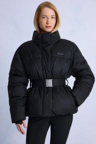 Jachetă de schi impermeabilă, oversized, cu curea, în culoarea neagră