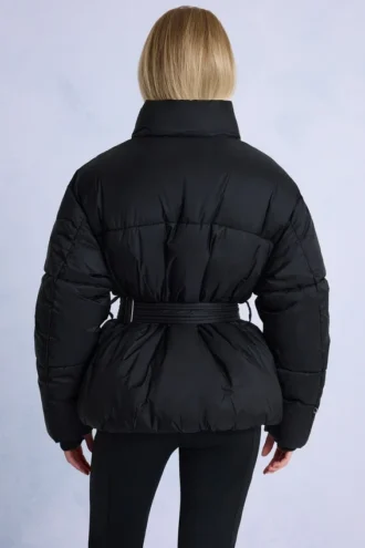 Jachetă de schi impermeabilă, oversized, cu curea, în culoarea neagră