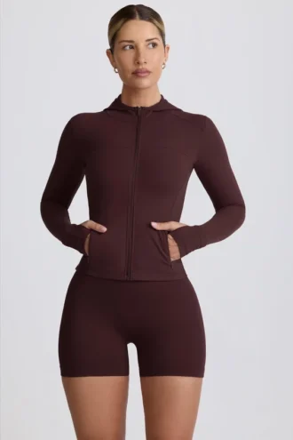 Jachetă intermediară cu glugă Soft Active, culoare ciocolată