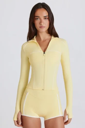 Jachetă Soft Active cu fermoar în culori contrastante, în nuanța Lemon Jachetă Soft Active cu fermoar în culori contrastante, în nuanța Lemon
