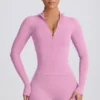 Jachetă Soft Active cu fermoar în roz prăfuit Jachetă Soft Active cu fermoar în roz prăfuit