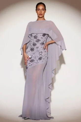 Jovelle Cape drapată din șifon transparent, în nuanța liliac