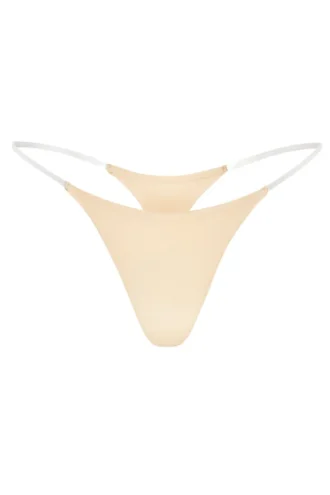 Lenjerie intimă Tanga din tricot fără cusături cu bretele transparente, culoare piersică caldă Lenjerie intimă Tanga din tricot fără cusături cu bretele transparente, culoare piersică caldă