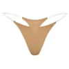 Lenjerie intimă Tanga din tricot fără cusături, cu bretele transparente, în culoarea caramel Lenjerie intimă Tanga din tricot fără cusături, cu bretele transparente, în culoarea caramel