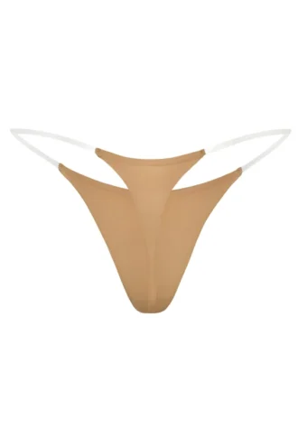 Lenjerie intimă Tanga din tricot fără cusături, cu bretele transparente, în culoarea caramel Lenjerie intimă Tanga din tricot fără cusături, cu bretele transparente, în culoarea caramel