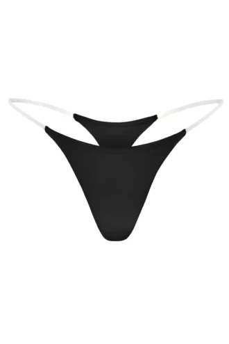 Lenjerie intimă Tanga din tricot fără cusături, cu bretele transparente, negru Lenjerie intimă Tanga din tricot fără cusături, cu bretele transparente, negru
