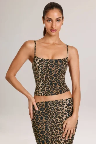 Maieu Ailany din modal cu gât rotund, cu imprimeu leopard
