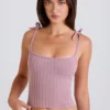 Maieu cu bretele din tricot cu nervuri, de culoare mov Maieu cu bretele din tricot cu nervuri, de culoare mov