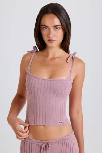 Maieu cu bretele din tricot cu nervuri, de culoare mov